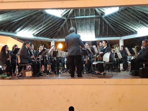 Santa Maria marching band performs a concert in the island main square